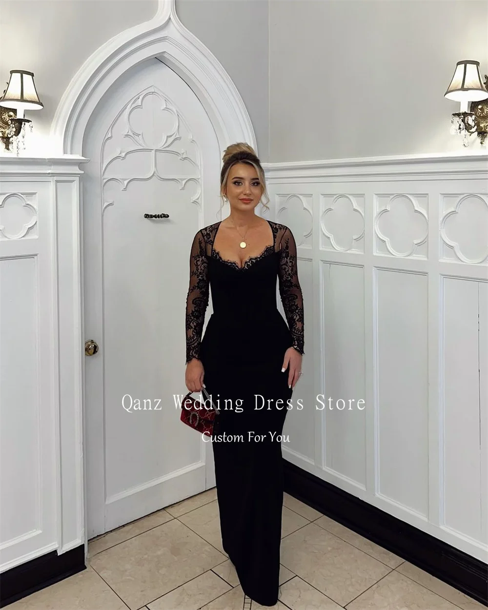 Qanz Sexy Lace Evening Dresses Long Sleeves Mermaid Sweetheart Formal Occasion Dresses Abend Kleider Damen Elegant Customized