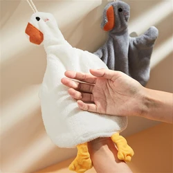 High-Quality Absorbent Velvet Hand Towel - Cute Goose & Duck Design Household Hanging Kitchen Dishwashing Towel for Daily Use