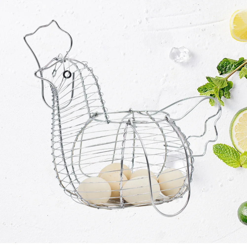 

Transparent Egg Basket Storage Kitchen Tool Chicken-Shaped Wire Organizer Refrigerator Fruit Container Craft Hen