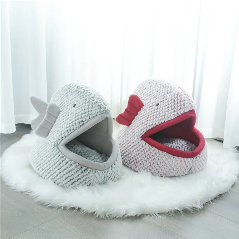 

Semi-Closed Fish-Shaped Cartoon Cat Nest Fluff Four Seasons Small Dog Pet Bed Kitten Puppy Mattress Pet Supplies Accessories