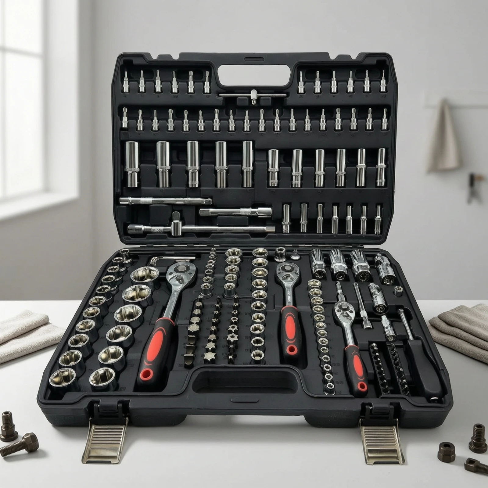 Automotive Repair Tool Kit Portable Mechanics Tool Set with Storage Case Socket Set with Case Ratcheting Tools Complete