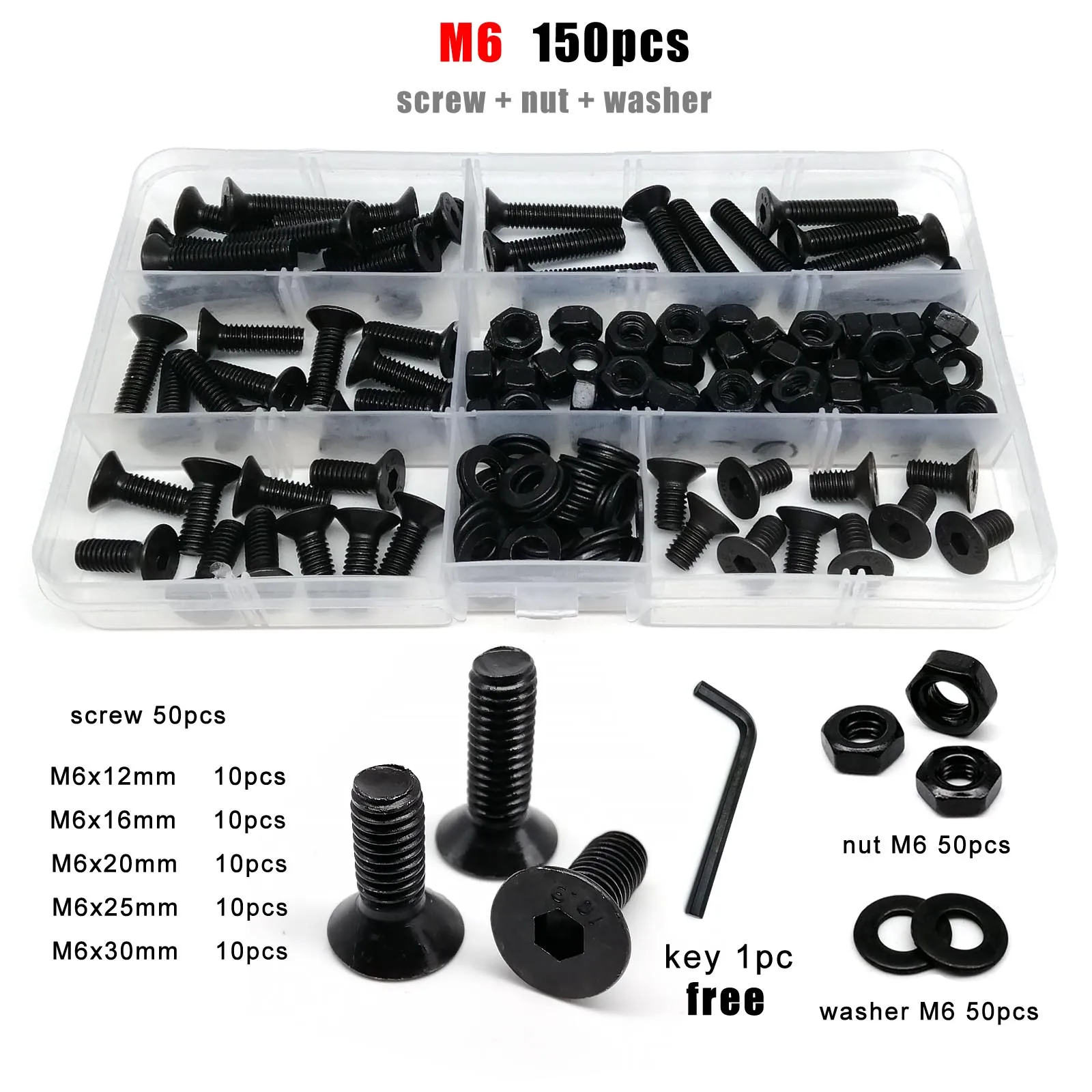 1 Box M2 M2.5 M3 M4 M5 M6 M8 Hex Hexagon Socket Allen Flat Countersunk Head Screw Bolt Nut Assortment Kit Black Grade 10.9 Steel image 5