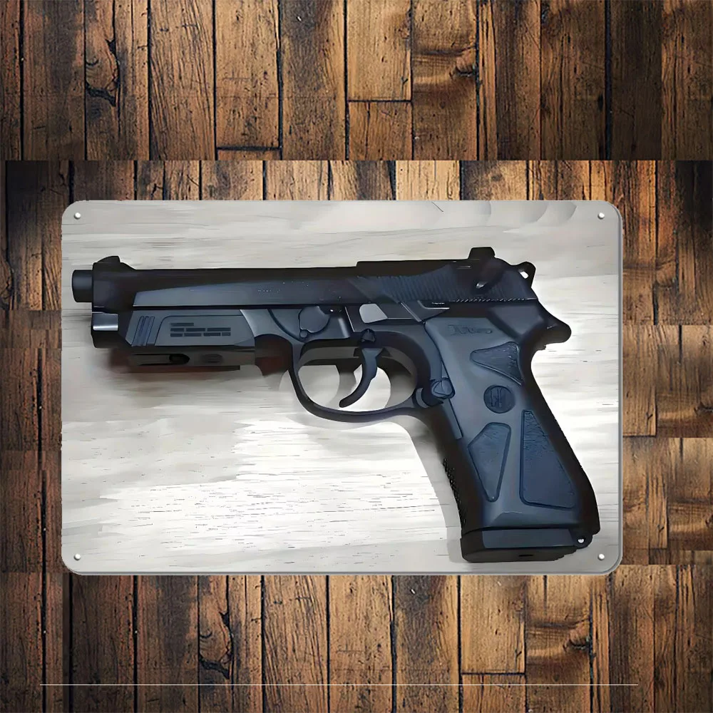 Vintage Beretta 90TWO Arte de pared de metal: imprescindible: tiene decoración de hierro para renovaciones de garaje, estética del hotel