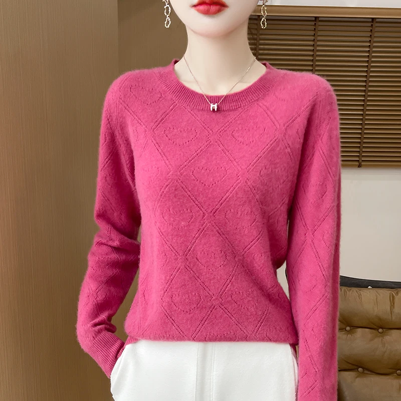 New solid color Autumn/Winter 100% Merino wool cashmere pullover Women's V-neck pullover warm bottom knit shirt top