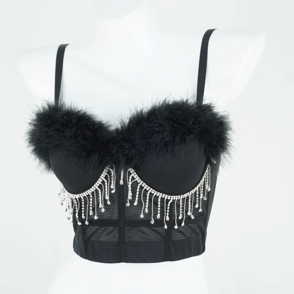 Tassel Beaded Camisole Blouse Female Sexy Fishbone Shaping Corset Stage Performance Nightclub Robes