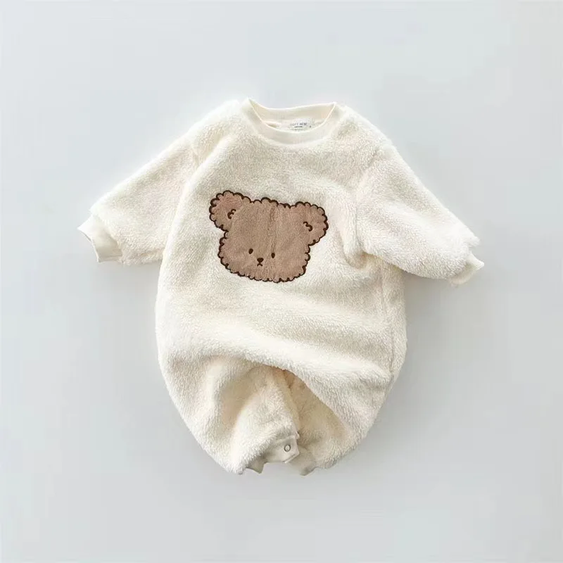 2024 winter fashion new products baby soft plush jumpsuit crawling clothes outing clothes wearing hats can be disassembled