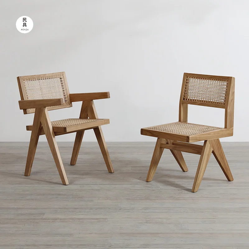 

Chandigarh dining chair antique replica Indonesian handmade rattan medieval pj solid wood armrest chair
