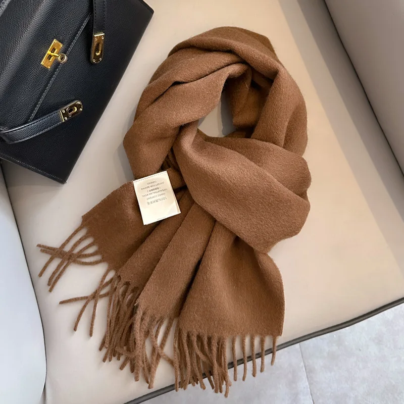 Winter Hot Selling New 100% Wool Scarf Solid Color Fashion Scarf Men\'s and Women\'s Universal Warm and Cold proof Scarf