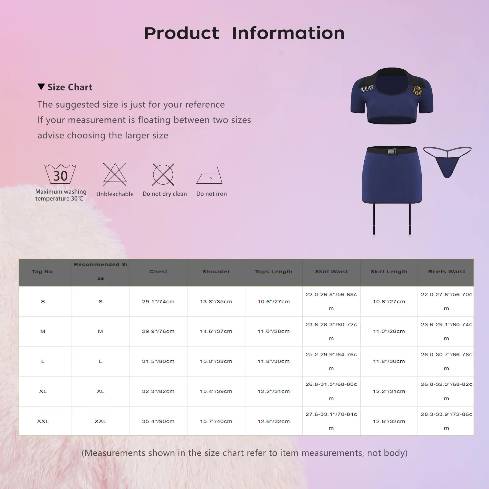 Women Cosplay Set Deep V Crop Top+Mini Skirt+Belt+Briefs 4 Piece Slim Fit Short Sleeve for Lingerie Club Role Play Nights