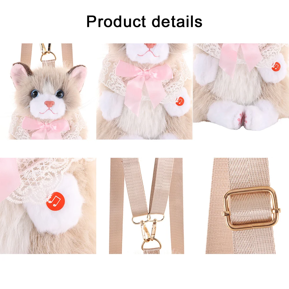New Realistic Cat Simulated Puppet Cat Backpack Soft Fluffy Cute Cartoon Doll Backpack Shoulder Bag Gifts