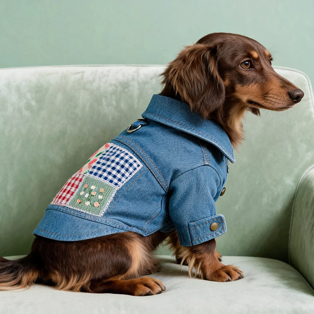 Pet Autumn and Winter Countryside Floral Patchwork Denim Jacket Teddy Cat Top Puppy Clothes for Small Dogs