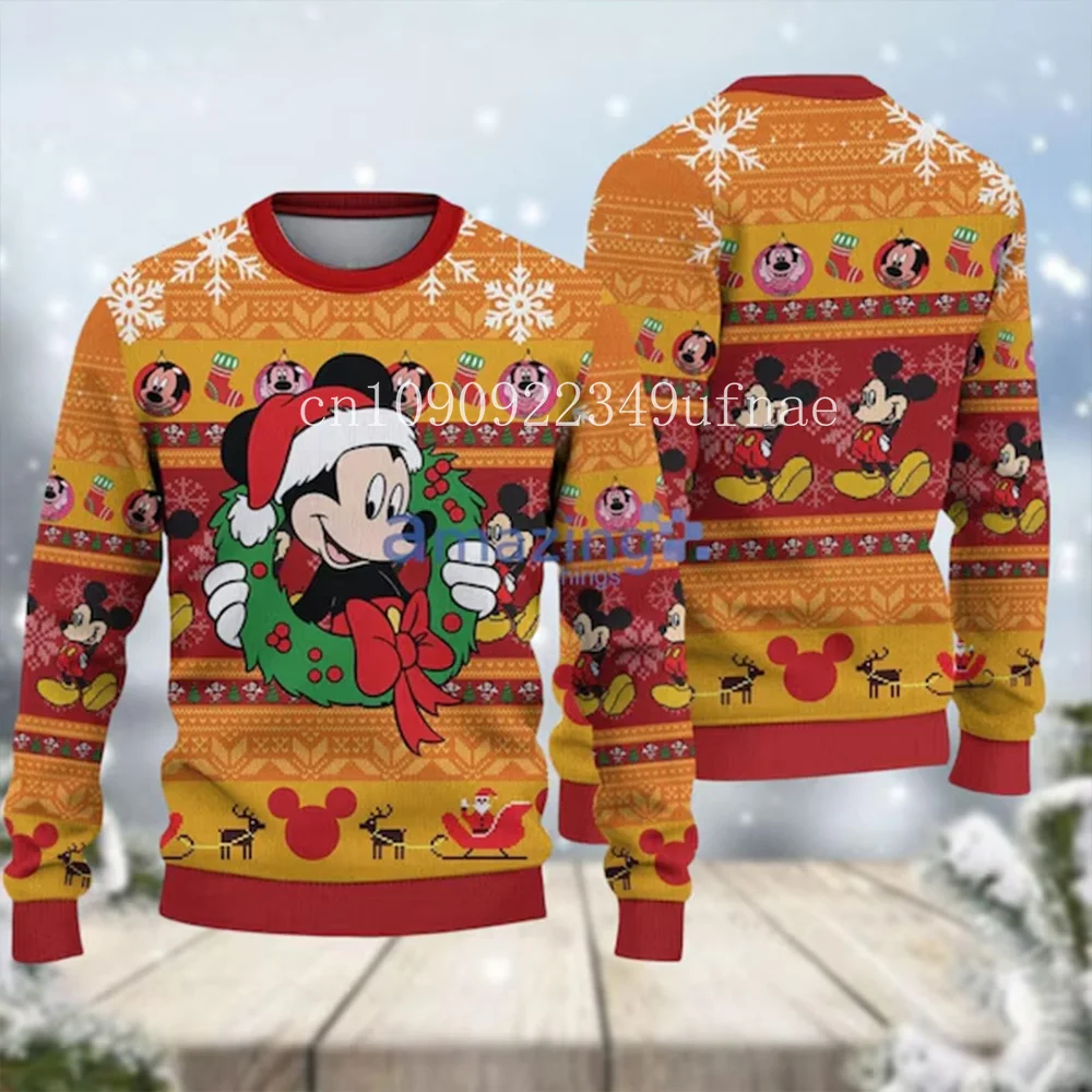 

2025Disney Christmas Sweater Men's Womens 3d Ugly Sweater Mickey Ugly Christmas Sweater Anime Xmas Gifts Sweater