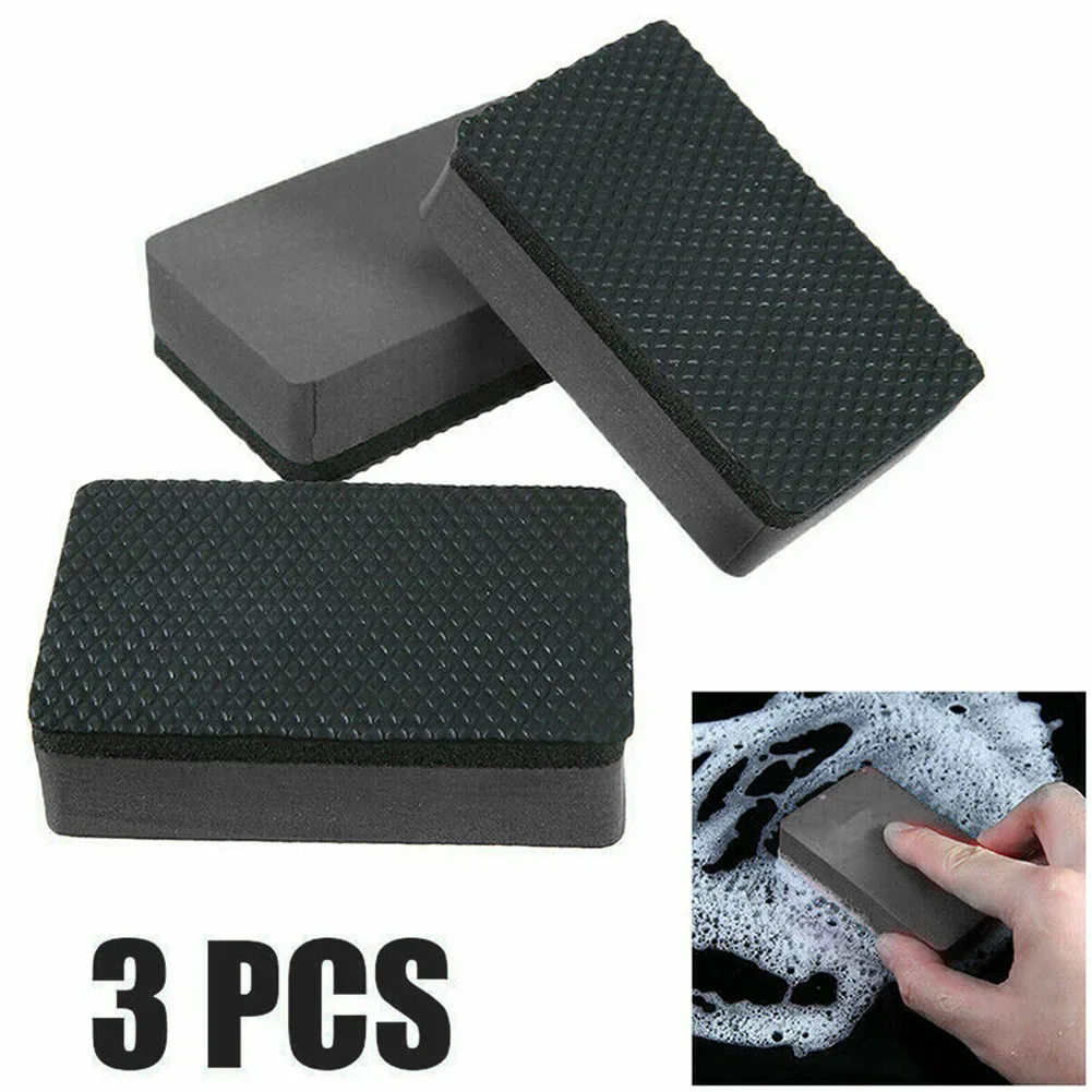 3Pc Car Clay Bar Pad Sponge Block Cleaning Eraser Wax Polish Pad Tools Black Black Mud Brush Sponge Car Clay Wash Mud