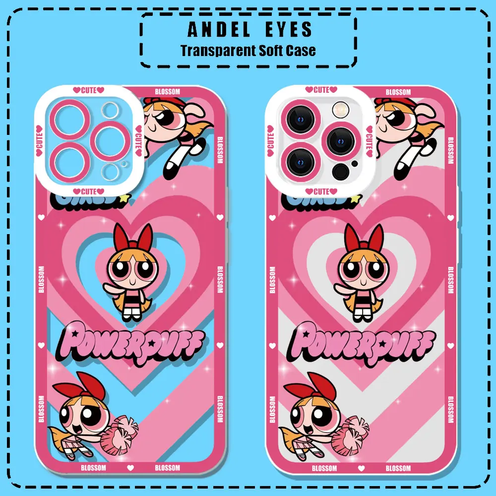 Anime The P-Powerpuff Girls Phone Case For iPhone 16 15 ProMax 14 Plus 12 13 Mini 11 15 16 Pro Max Cases Transparent Soft Covers