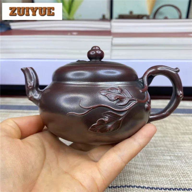 

260ml Handmade Yixing Purple Clay Teapots Famous Master Handmade Gourd Pot Raw Ore Purple Mud Kettle Zisha Teaset Ornaments Gift