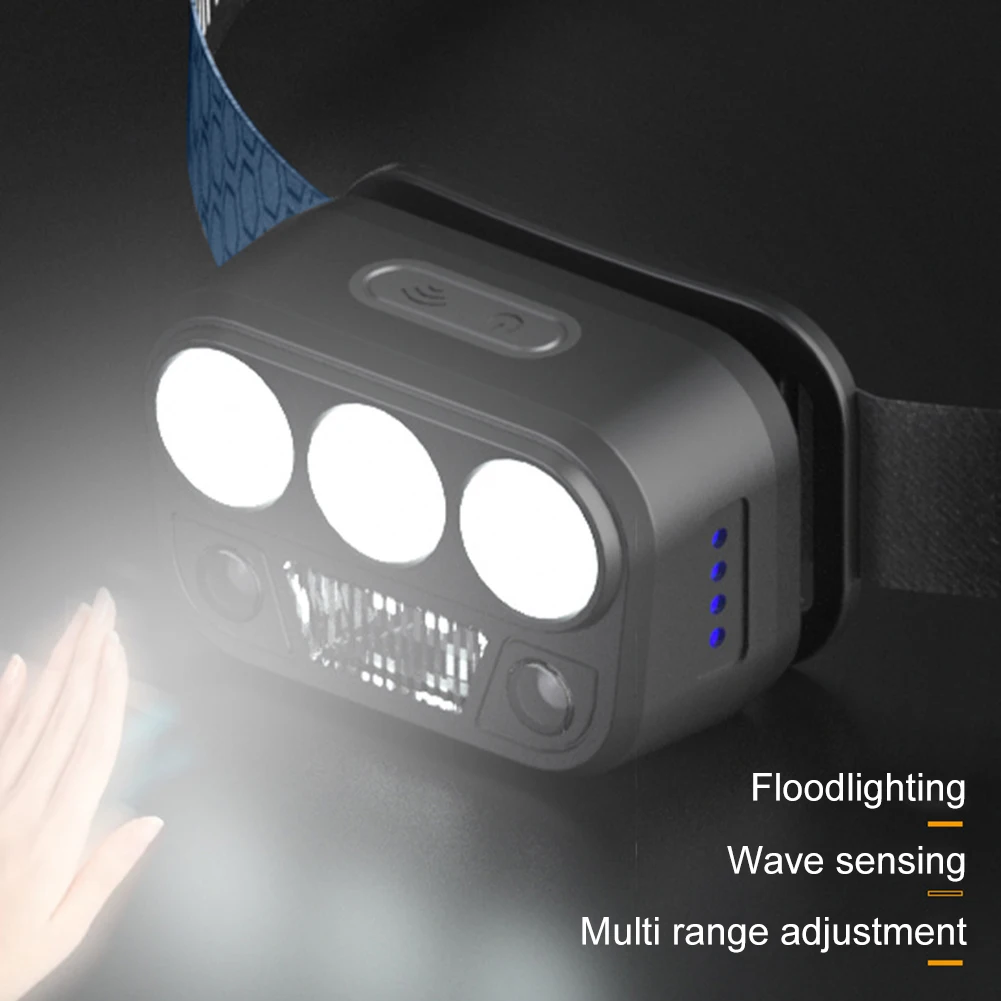Head Flashlight LED Work Light Waterproof Motion Sensor LED Headlight Dual Light Source 4 Light Modes for Camping Running Hiking