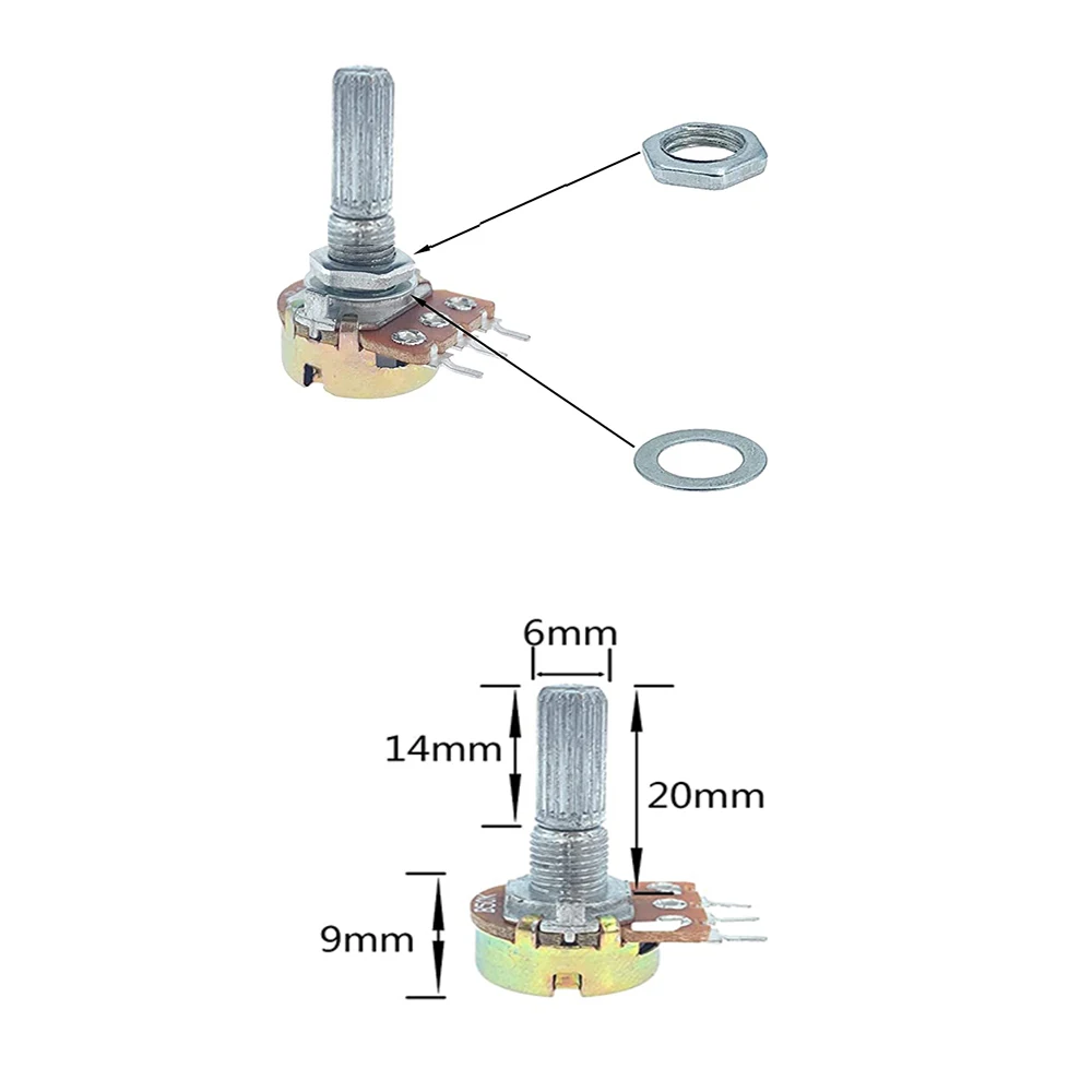 Potentiomètres coniques à film de carbone à distance, 5 pièces, WH148, résistances variables, réglage à un tour, 1K-1M Ohm, 3 broches, arbre de 20mm de longueur