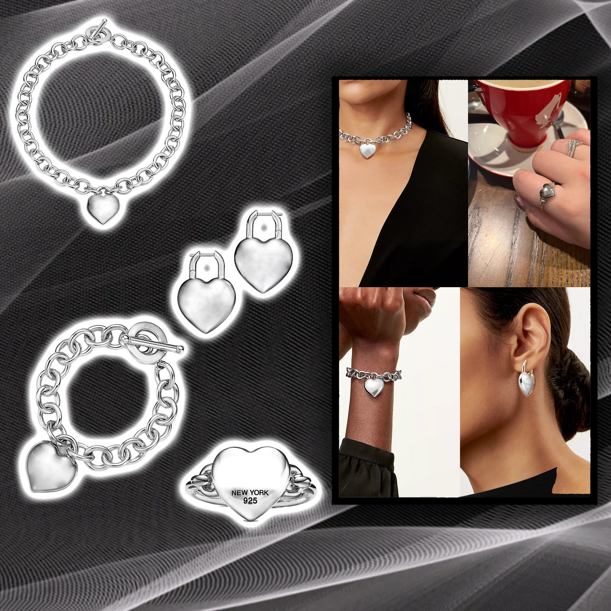

Heart shaped three-dimensional lock necklace made of pure silver S925T, home style women's jewelry gift for girlfriends