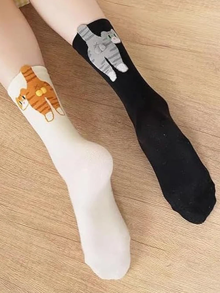 2 szt. Śmieszne bawełniane skarpetki Oddychające miękkie bawełniane skarpetki Kot Średnie skarpetki Nowatorskie prezenty dla miłośników kotów