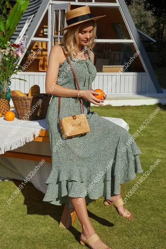 Women's 2025 Summer Floral Boho Dress Square Neck Strapped Swing A Line Sundress Beach Long Maxi Outfits