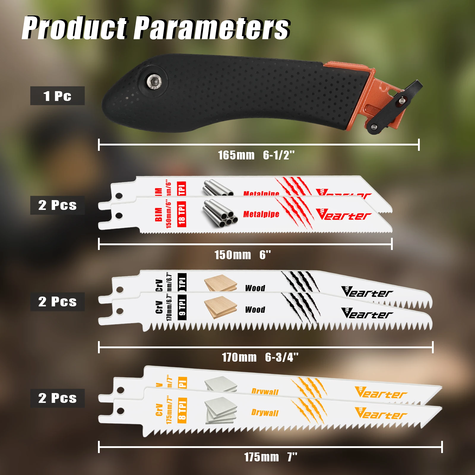 Vearter Reciprocating Saw Handle Set Quick Change Sabre Saw Holder with 6Pcs Saw Blades for Wood Metal Drywall Cutting