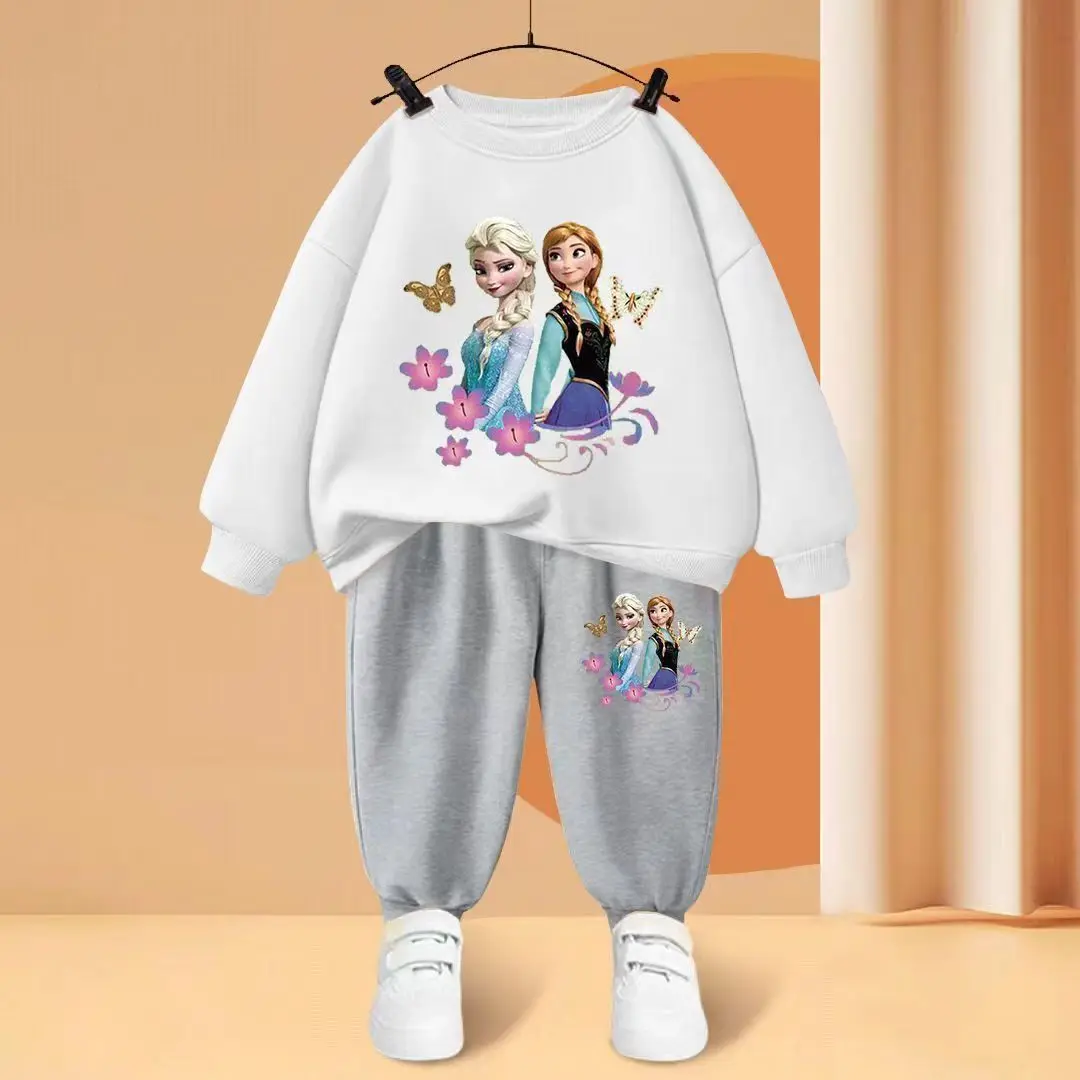 Autumn Kid Girls Clothes Set Frozen Elsa Printed Sweatshirts Pullover Top And Pants 2 Pieces Suit Children Top Bottom Tracksuits