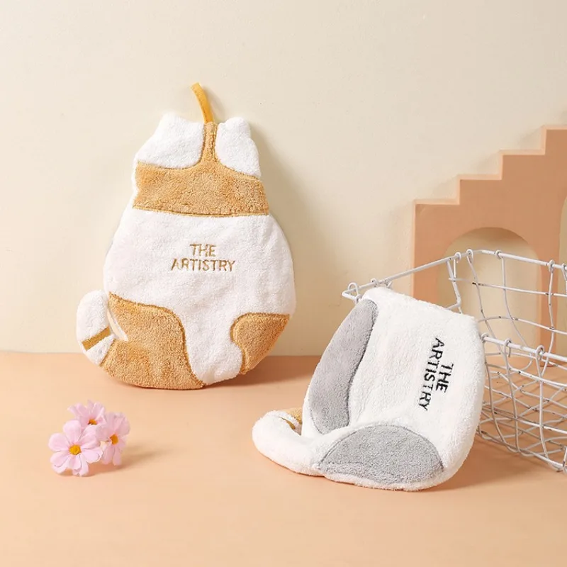 Kitchen Hand Towel Hanging Towel Cute Cat Bathroom Soft Absorbent Handkerchief Wipe Towel Cartoon Kids Towels 1Pcs