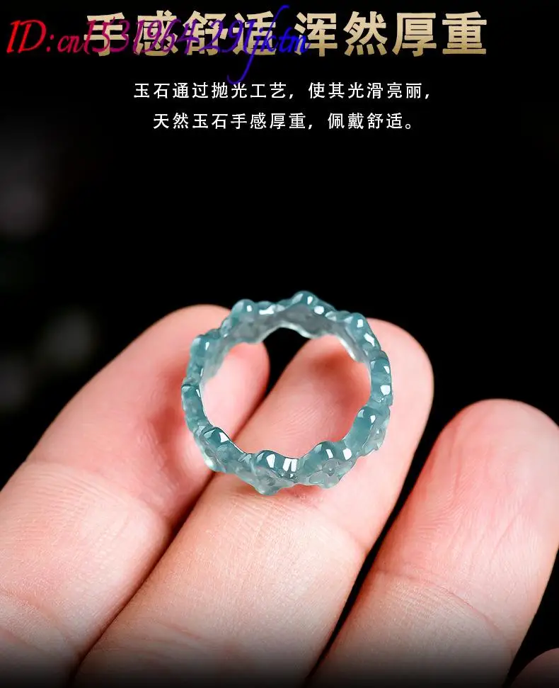 Natural Burmese Jadeite Clover Ring Accessories Carved Luxury Charm Gemstone Designer Real Jade Fashion Jewelry Gifts for Women view 5