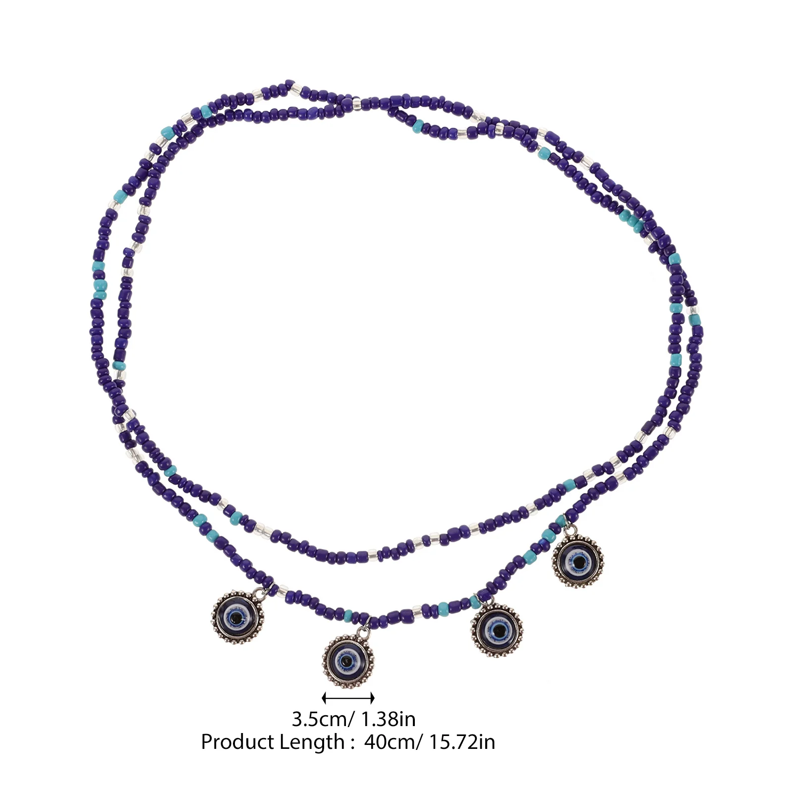 ブルーアイズの邪視除けチャーム付きビーズウエストチェーン、女性用エレガントなボディジュエリー、調節可能なベリービーズ、フェミニンなウエストベルトデコレーション