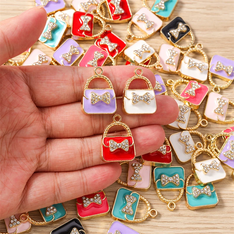 10 Stück süße Kristall-Bowknot-Charms, Emaille-Taschenanhänger, Anhänger für Schmuckherstellung, Halsketten, Ohrringe, Armbänder, DIY-Bastelbedarf – Detail 3