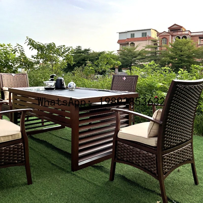 CZ Outdoor Table and Chair Rattan  Set for Balcony, Villa, Courtyard, Leisure Sofa, Terrace, Garden, Waterproof and Sunproof