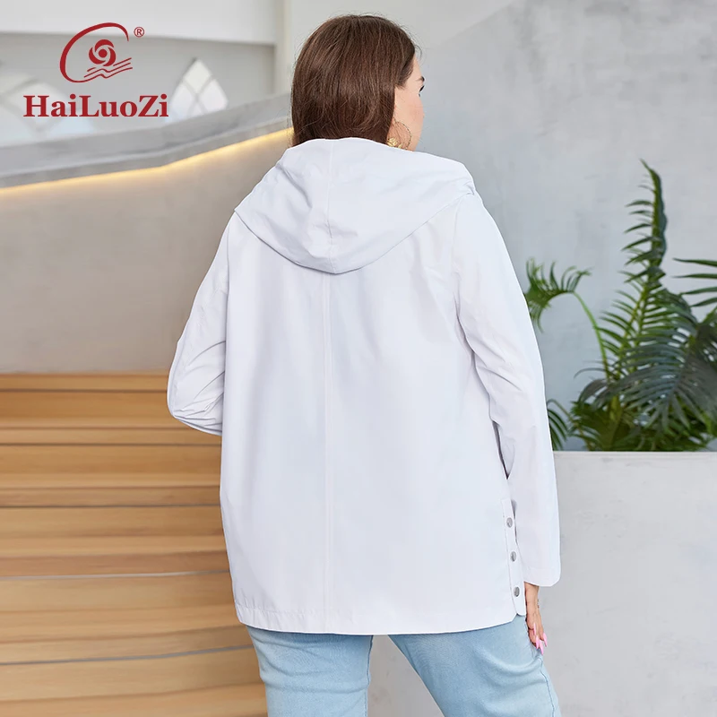 HaiLuoZi-gabardina de talla grande para mujer, cortavientos con capucha, informal, de alta calidad, con cremallera inclinada, 2023, novedad de 731