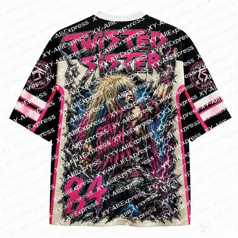 Old Glam Rock Poster Print Jersey. Weathered Worn Base, Wild Performer & Thunder Marks, Rough Vintage Aged Print Texture.