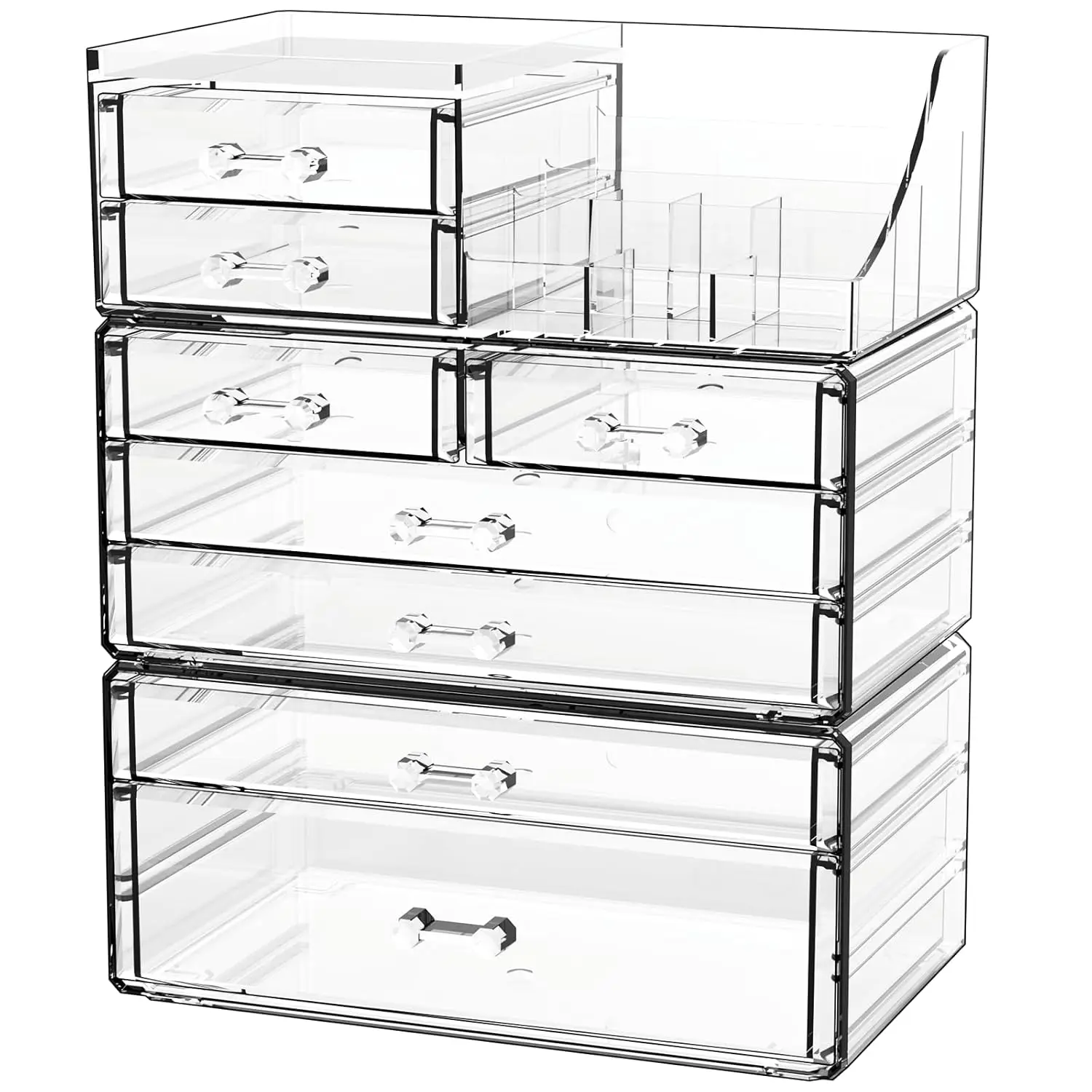 

8-Drawer Clear Acrylic Makeup Organizer with Stackable Design for Vanity, Bathroom, and Desk Storage