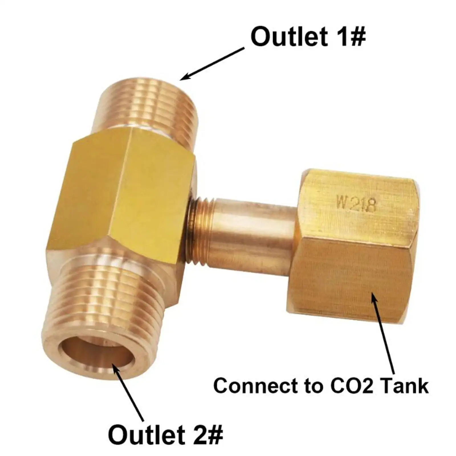 W21.8-14 Din 477 Aquarium 3 Way CO2 Tank Bottle Threaded Tee Fitting Adapter Brass CO2 Tee Connector CO2 Regulator Adapter