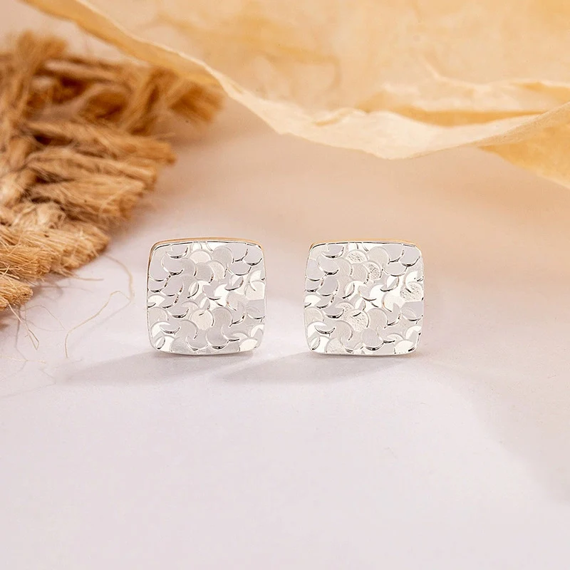 New Sequined Small Square Earrings for Women High-end Ear Stud Simple and Personalized Earrings 925 Silver Jewelry KOFSAC