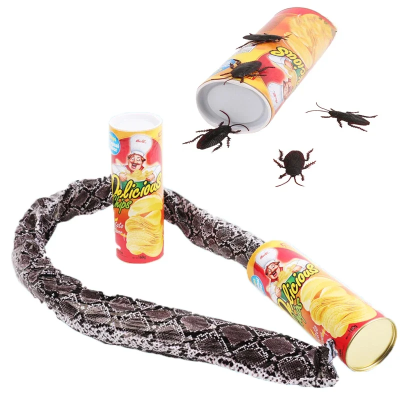 1 Pcs April Fool Day Halloween Party Decoration Funny Potato Chip Can Jump Spring Snake Roach Toy Gift Prank Trick Fun Joke Toys