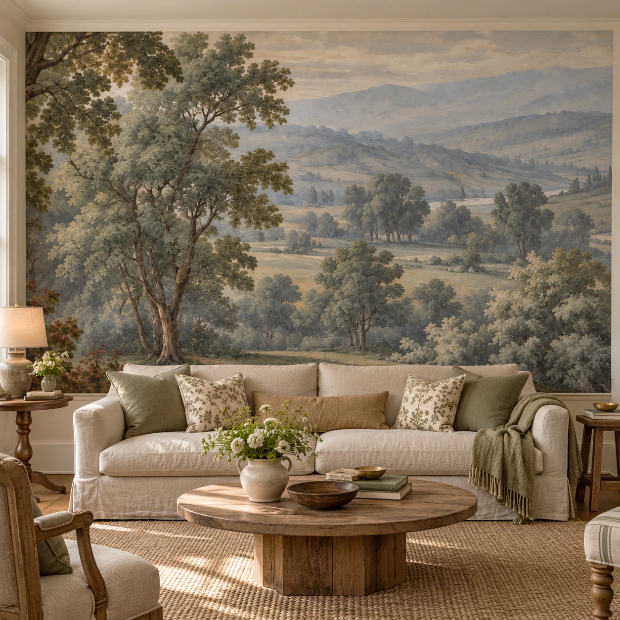 Landscape Wall Mural Vintage Countryside Trees Pastoral Valley Wallpaper Non Self Adhesive Living Room Bedroom Nature Wall Decor