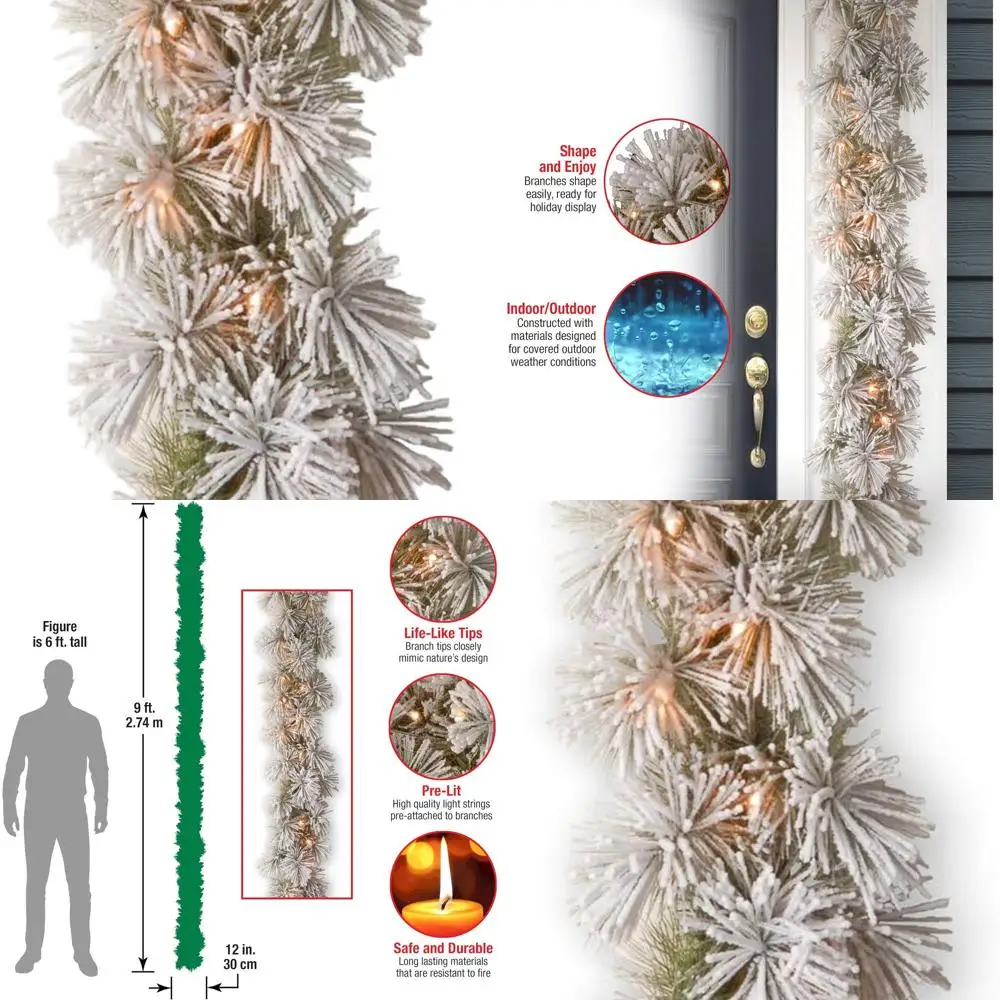 

Искусственная рождественская гирлянда из снежной сосны с 70 лампами, 9 футов, 75 советов, зеленая