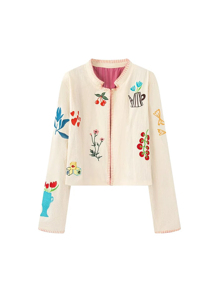 

European and American style autumn new fashion trend women's clothing simple embroidery fashion round neck long sleeve jacket