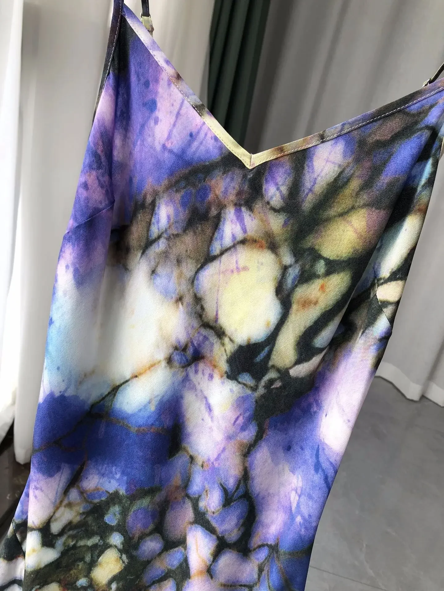 فاخر مطبوعة بيا قطع خمر الحرير زلة فستان أنيق طويل بروتيل فساتين الحفلات الرمال غسلها التوت الحرير الخامس الرقبة فستان بكتافة