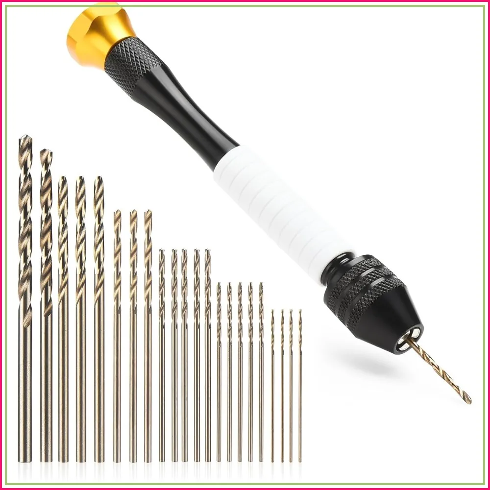 

Pin Vise Hand Drill Manual with 22pcs Micro Drill Bits Set (0.6mm-2.5mm) Professional Rotary Craft Mini Drills for Jewelry Making