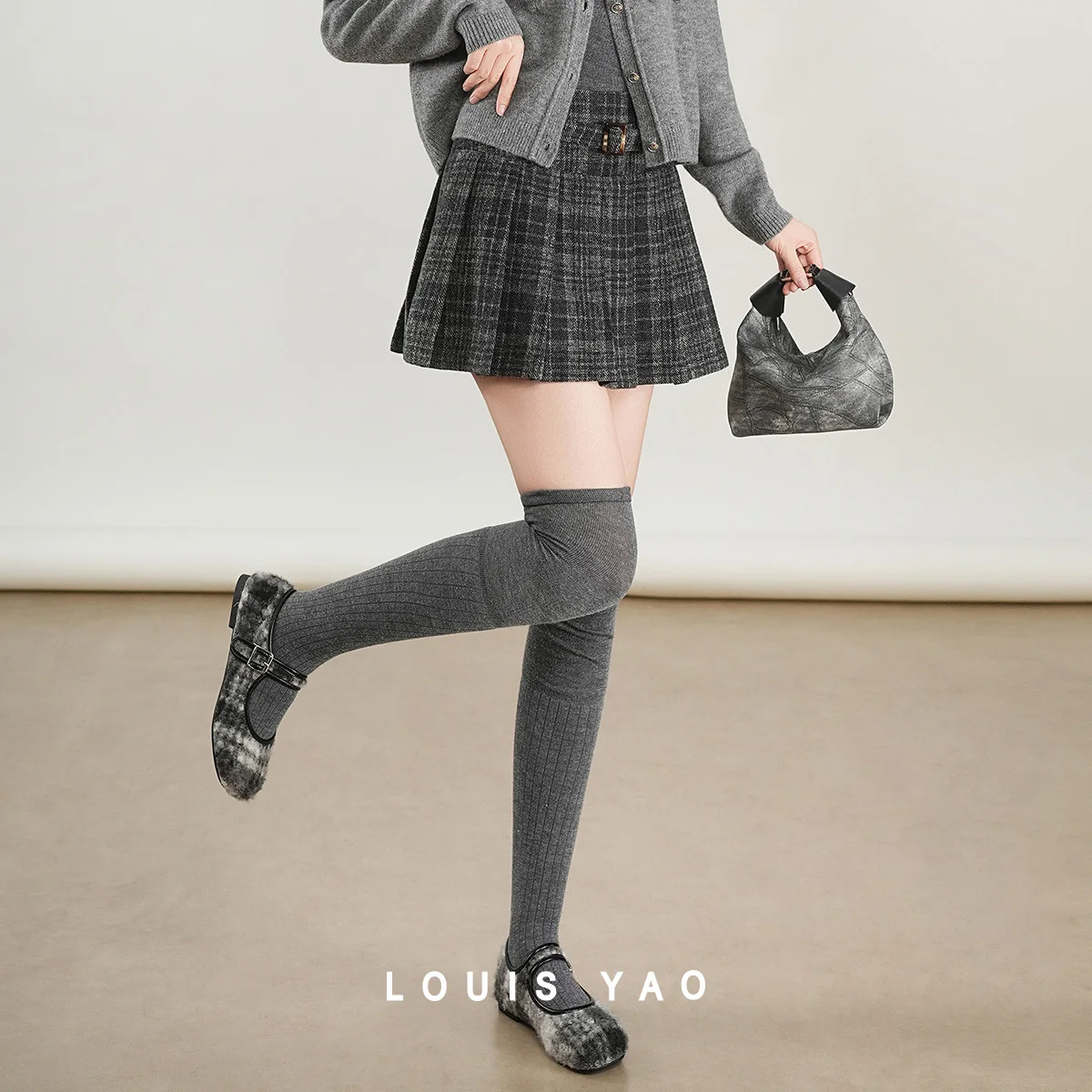 

LOUIS YAO, новая шерстяная женская юбка 2022, осень-зима, игривая юбка-миди, сетчатая юбка трапециевидной формы с высокой талией, полуюбки