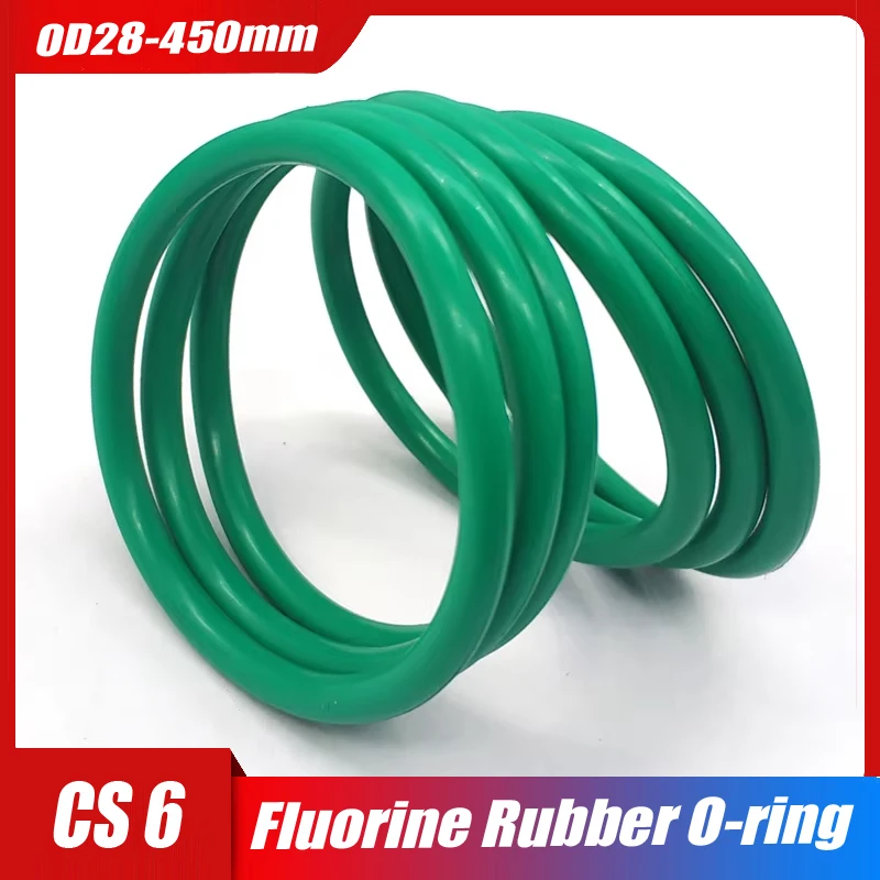 

FKM Green Fluorine Rubber O-Ring CS 6mm OD28-450mm Thickness O-Rings Sealing Gasket Oil Resistant Acid & Alkali Resistant 1Pc