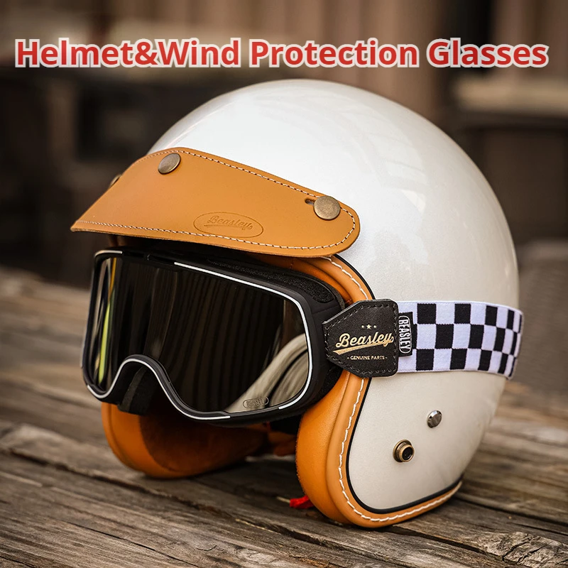 

2024 Newest Retro Motorcycle Helmet Wind Protection Glasses Open Face Helmet Scooter Helmet Casco Moto Vintage Motorbike Helmets