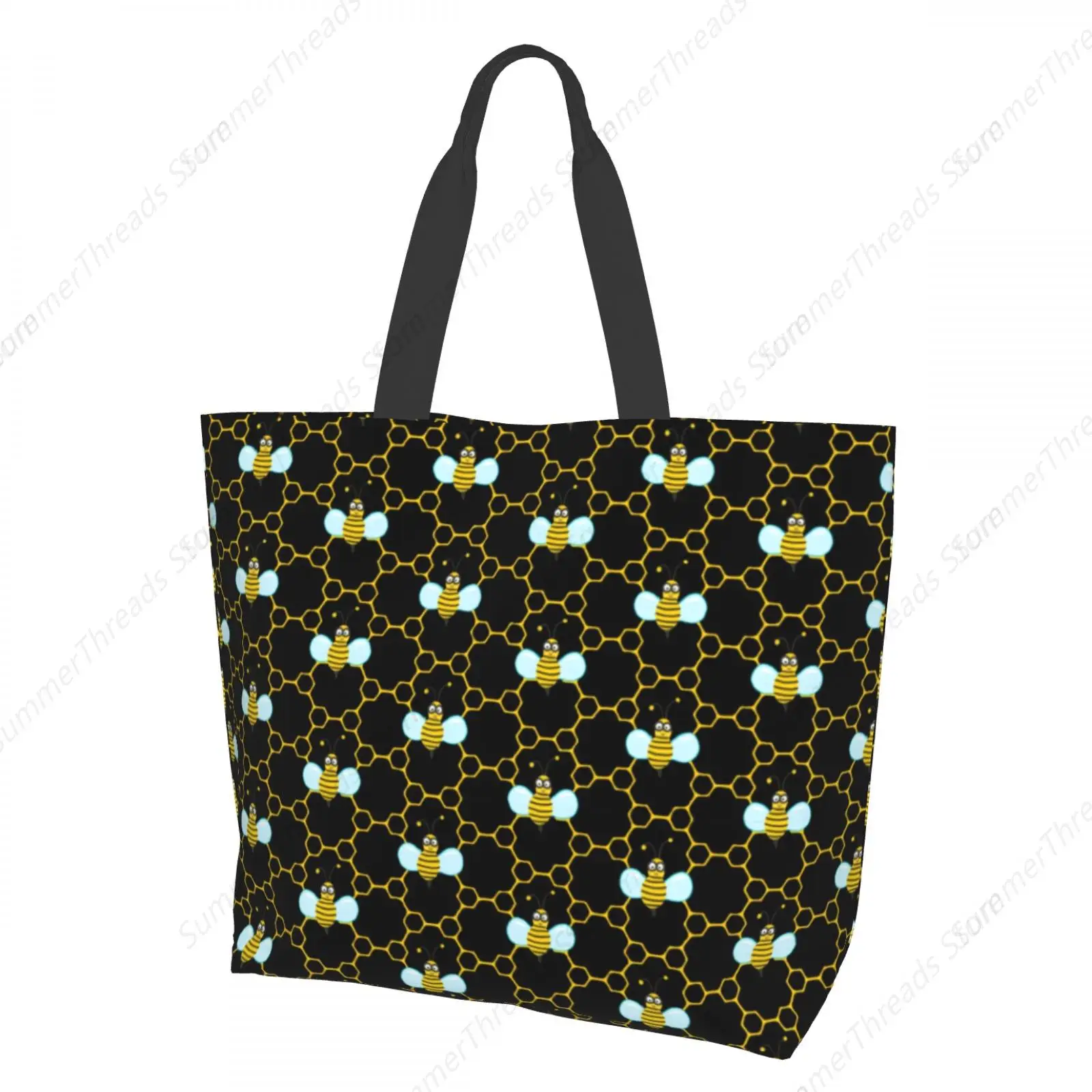 

Honeycomb & Bees Tote Bag for Women Large Print Bags Portable Beach Bag Reusable Grocery Bags Waterproof