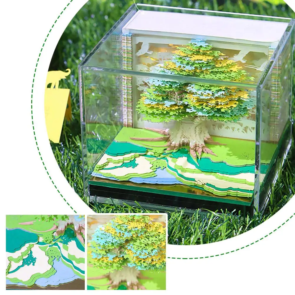 3D Notepad Creative Tree House 3D Memo Pad Desktop Craftwork Notepad Paper Weekly Calendar Non-Stick Décor with Art Light 2 L7I0