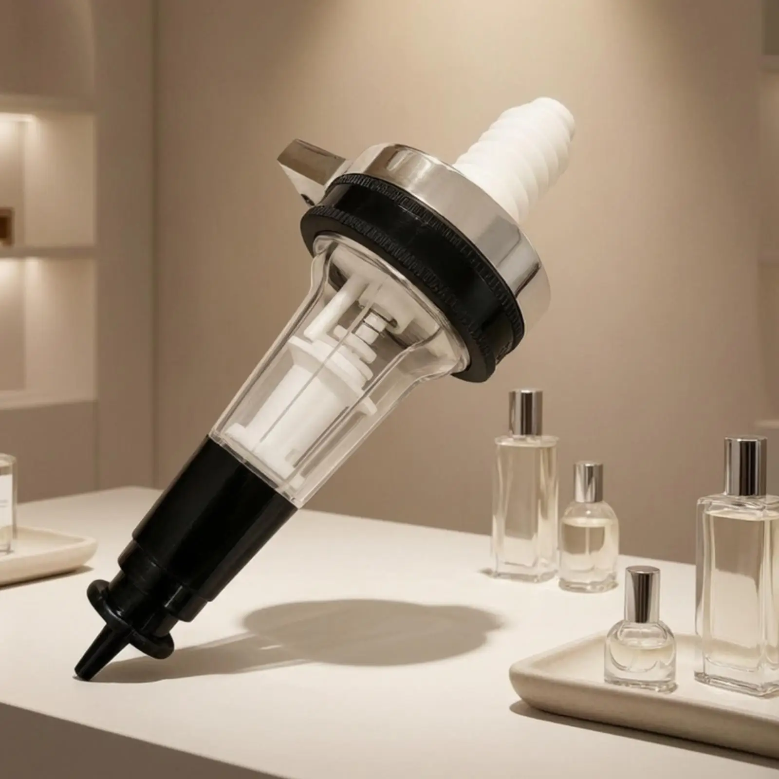 Refillable Perfume Bottle Pump with Glass Dispenser for Countertop Use Silver Bracket Empty 200ml
