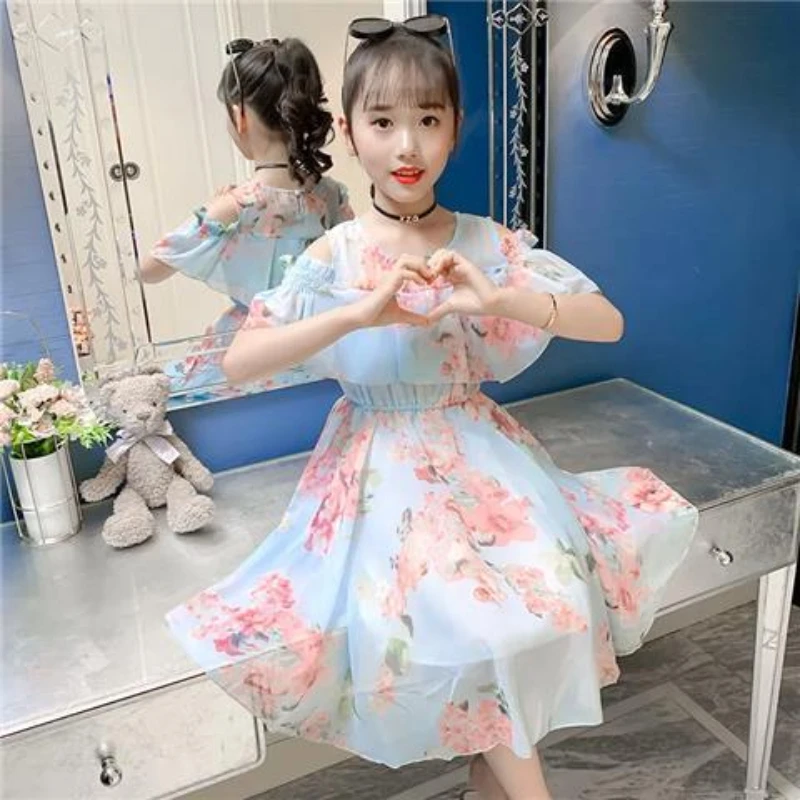 Children\'s Clothing Girls Summer Dress Fashion Chiffon Party Princess Dresses Super Fairy Casual Kids 10 12 Years Teenag Clothes