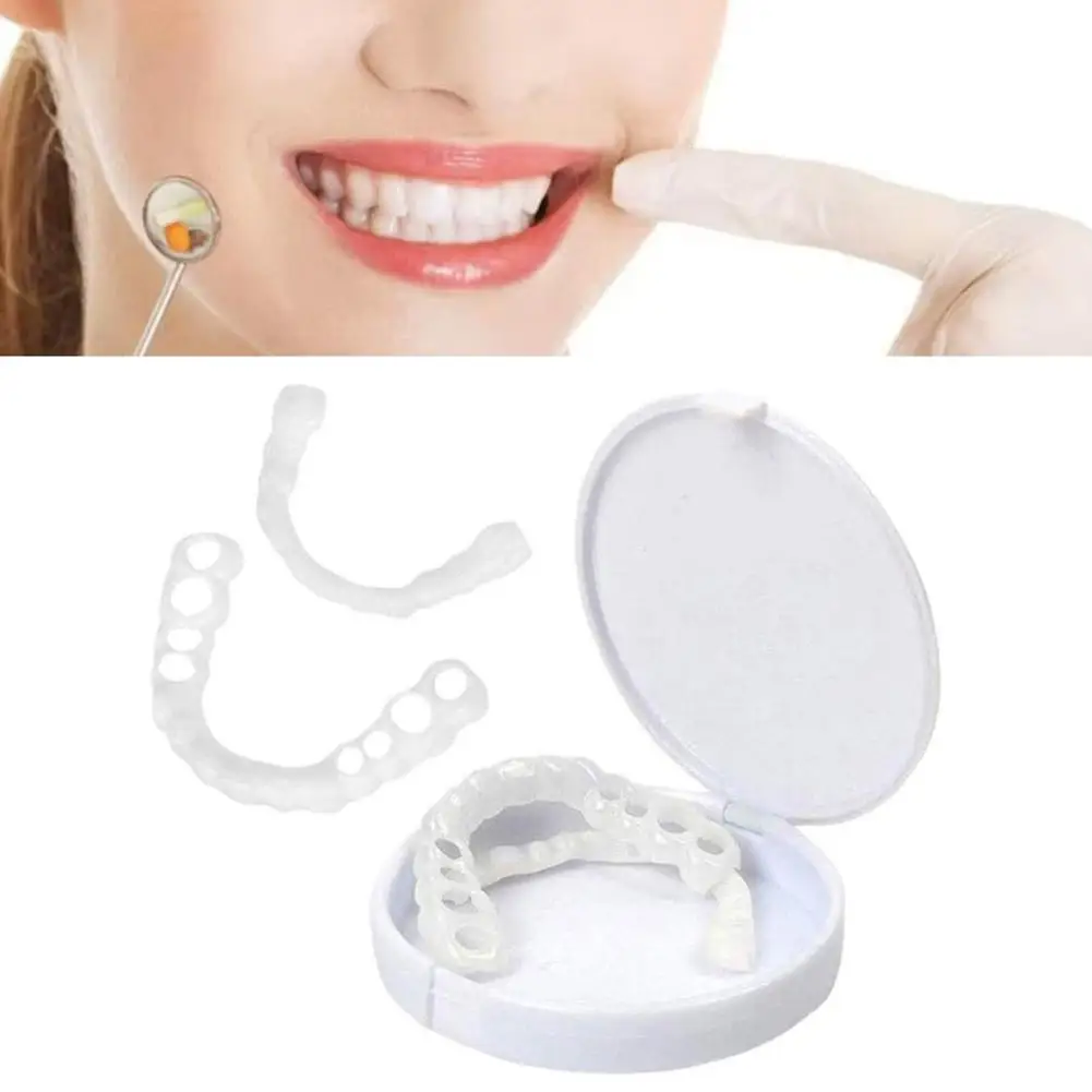 

1/2 пары силиконовых накладок для отбеливания зубов Smile Whitening, косметические съемные протезы для верхней и нижней челюсти, идеально подходящие для красоты зубов, инструмент для улучшения внешнего вида зубов.